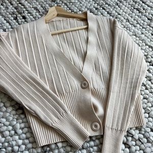 J.ING Beige V-neck Ribbed Cardigan